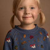 Knitted Jumper - Embroidered Mushrooms - Moonlight Blue