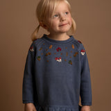 Knitted Jumper - Embroidered Mushrooms - Moonlight Blue