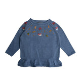 Knitted Jumper - Embroidered Mushrooms - Moonlight Blue