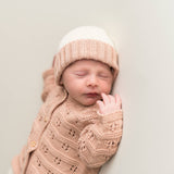 Newborn Knitted Hat - Pink + Ecru