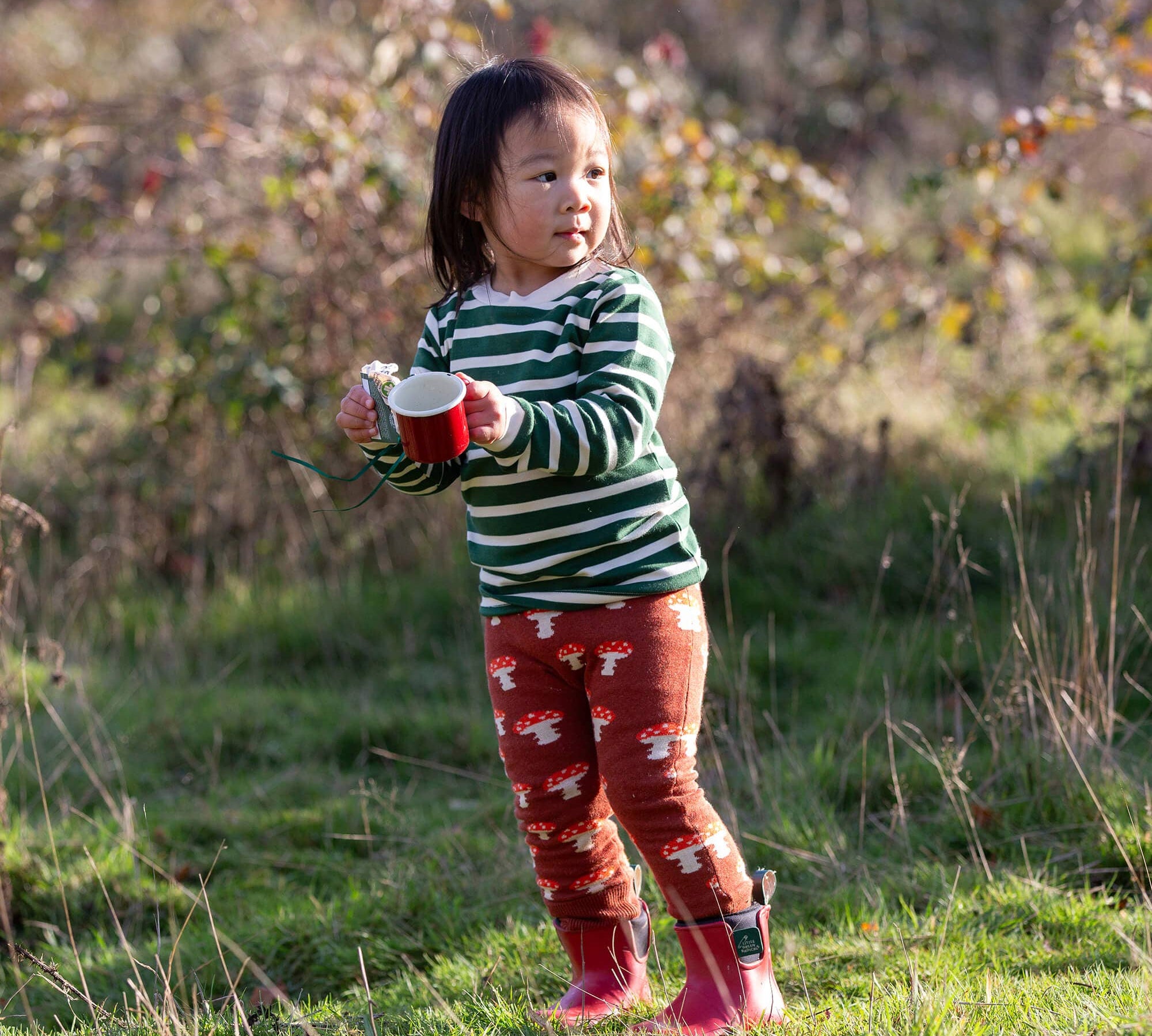 Kids Organic Striped Long Sleeve T-Shirt - Olive Green