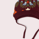 Folk Birds Knitted Bobble Hat - Berry