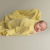 Knitted Baby Blanket - Squares - Soft Yellow
