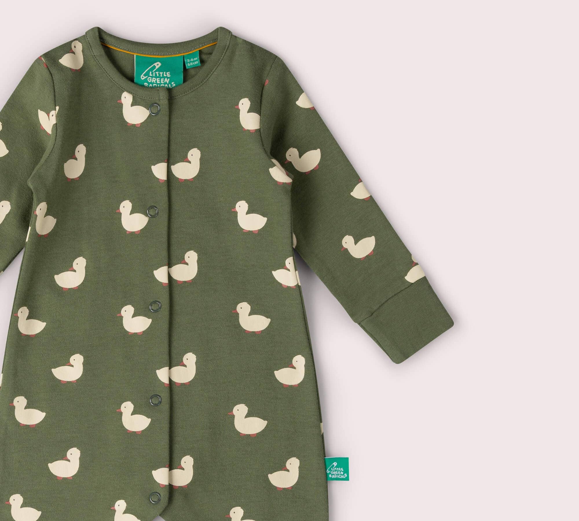 Ducks Organic Cotton Babygrow - Olive Green
