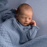 Knitted Baby Blanket - Square - Blue