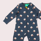 Sleeping Sheep Zip Organic Babygrow - Blue