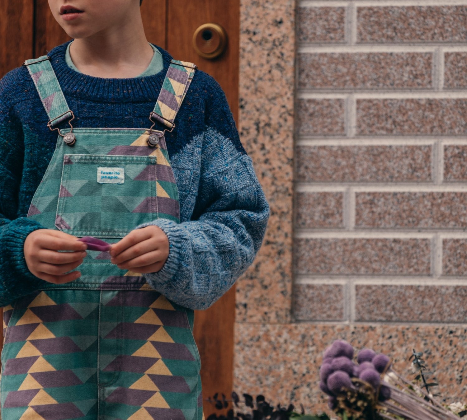 Kids Colour Block Knitted Jumper - Navy + Green