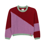 Kids Colour Block Knitted Jumper - Red + Purple