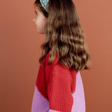 Kids Colour Block Knitted Jumper - Red + Purple