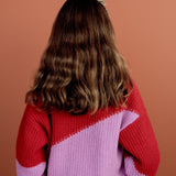 Kids Colour Block Knitted Jumper - Red + Purple