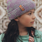 Kids Knitted Beanie - Purple + Green