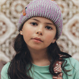 Kids Knitted Beanie - Purple + Green