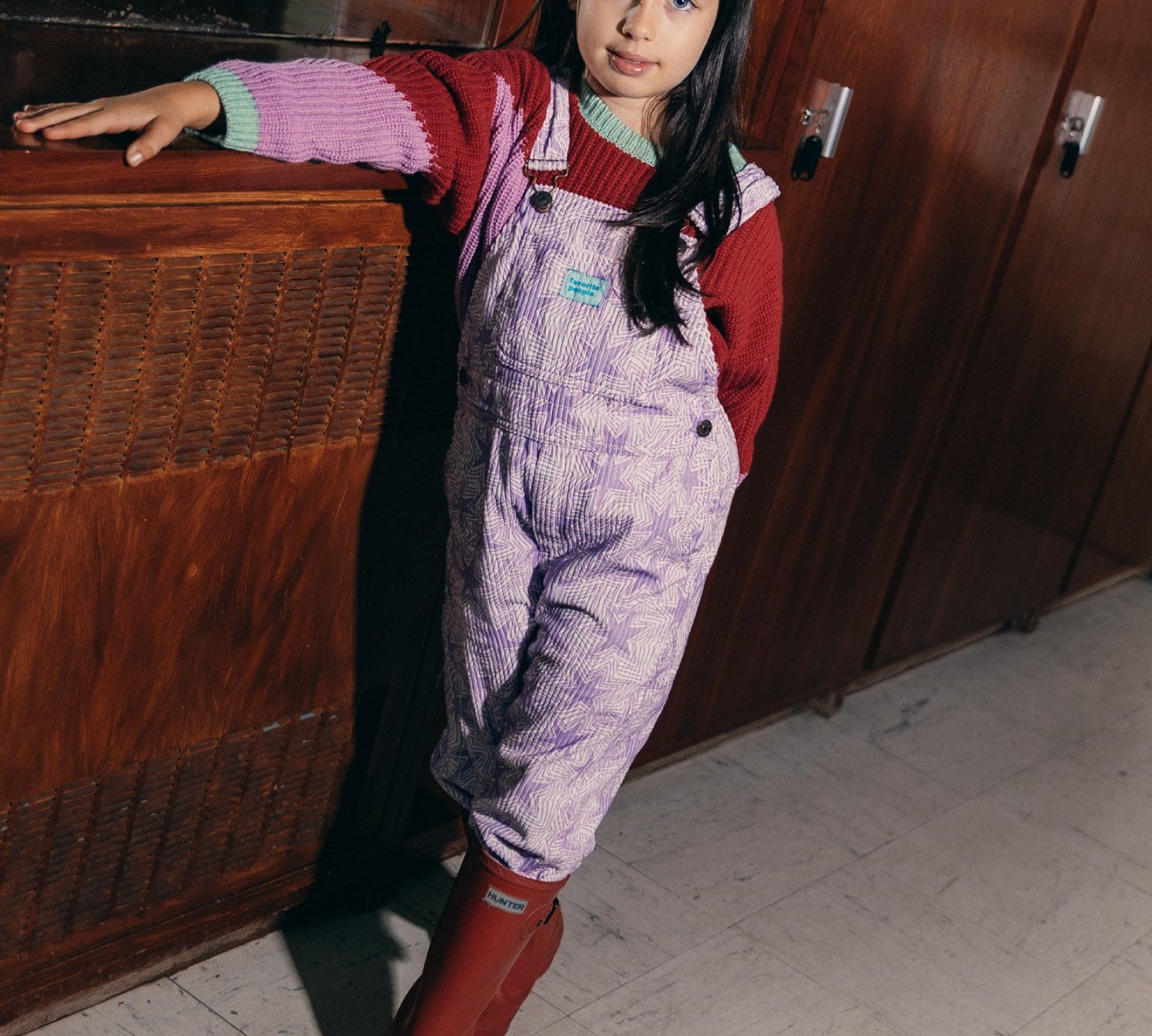Kids Corduroy Dungarees - Purple Stars