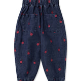 Kids Dark Denim Pants - Embroidered Berries