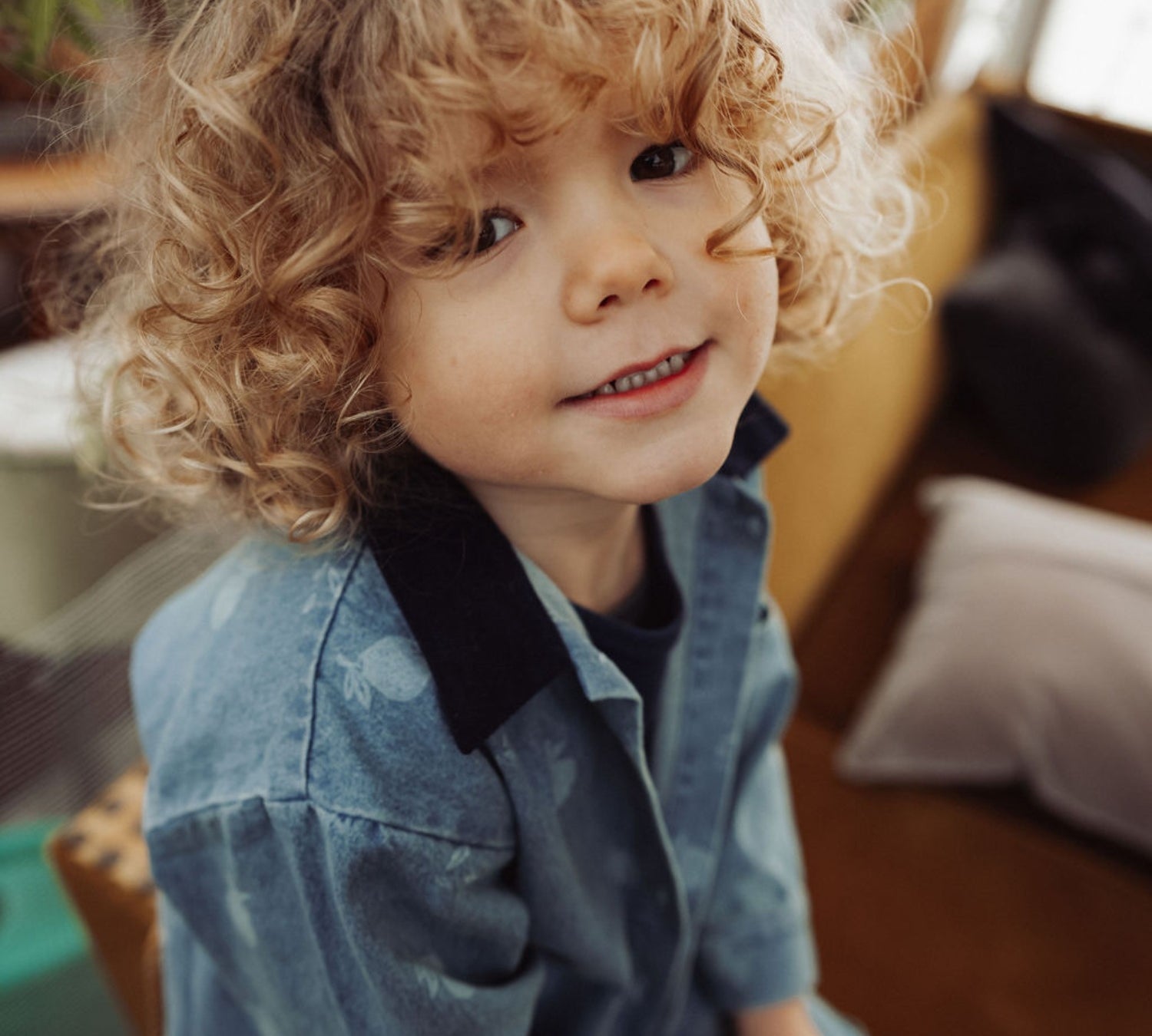 Kids Denim Shirt - Pear Print