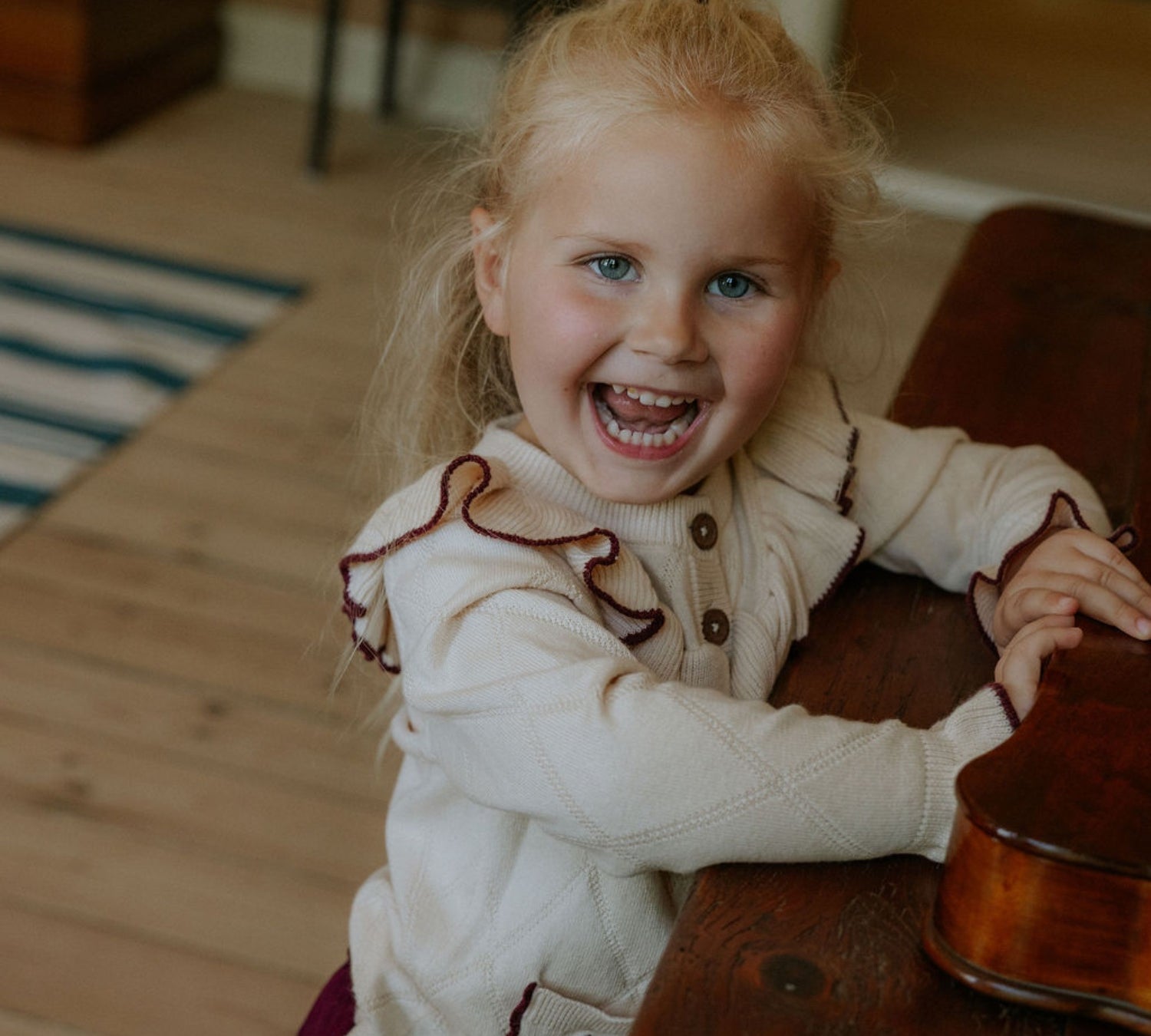 Kids Knitted Ruffle Cardigan - Berries