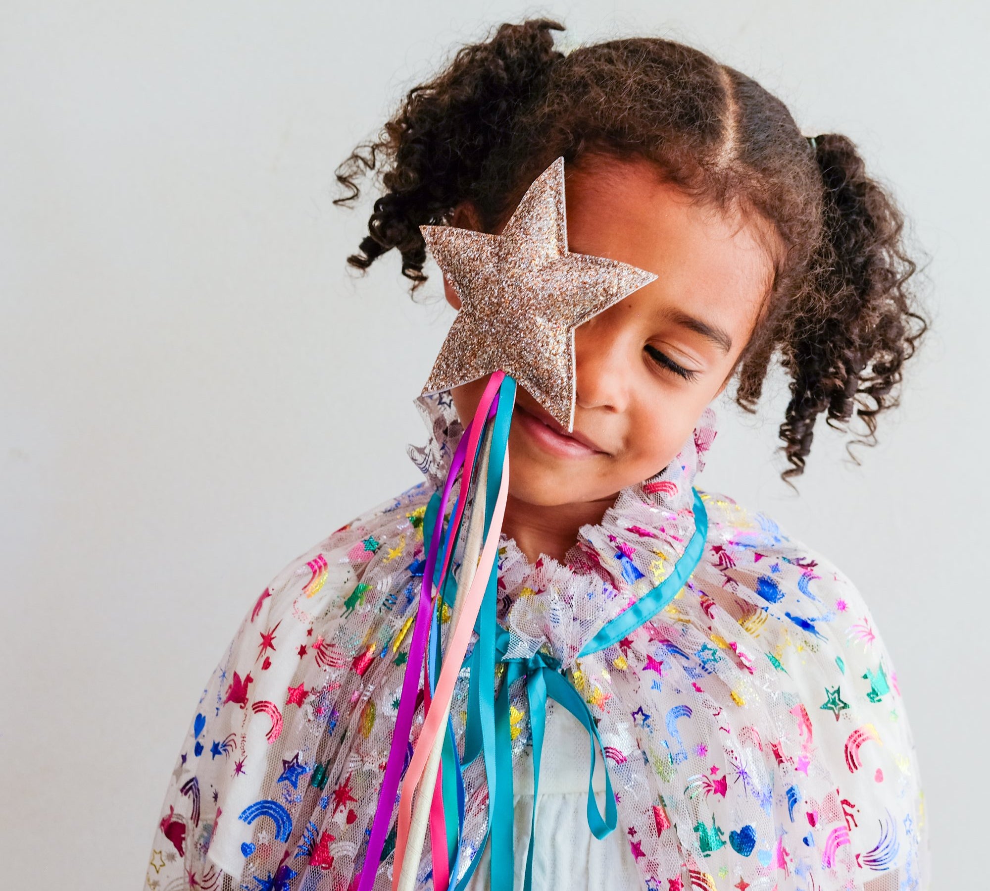 Rainbow Fairy Wand - Gold Glitter Star