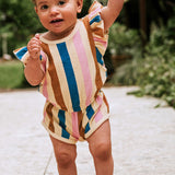 Multi-Stripe Ruffle Baby Romper - Sesame
