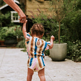 Multi-Stripe Ruffle Baby Romper - Sesame