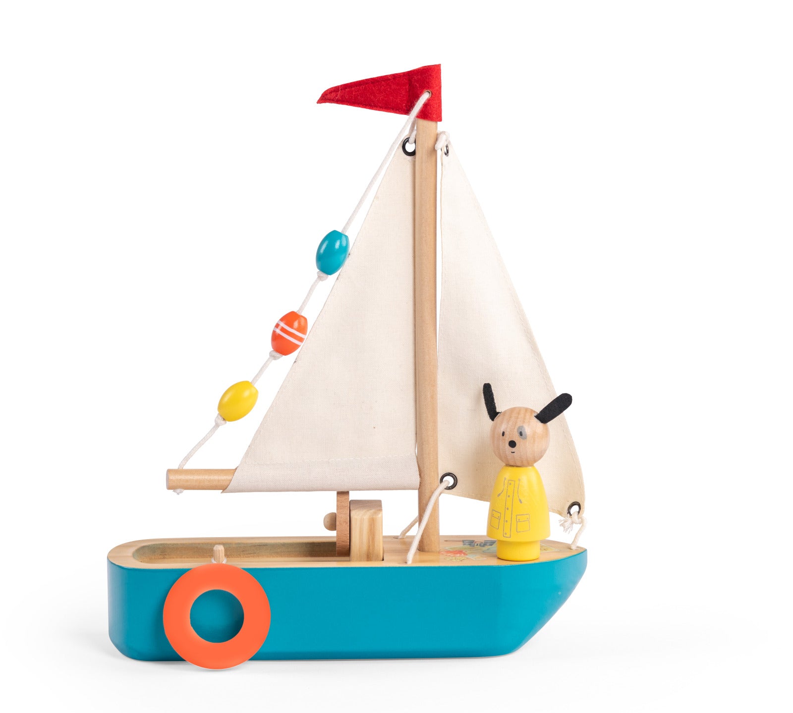 Wooden Sail Boat + Dog Character