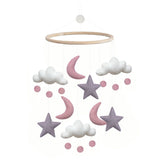 Cot Mobile - Clouds, Moon, Stars Pink/Purple