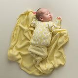 Knitted Baby Blanket - Squares - Soft Yellow