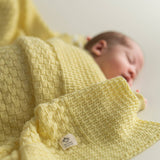 Knitted Baby Blanket - Squares - Soft Yellow