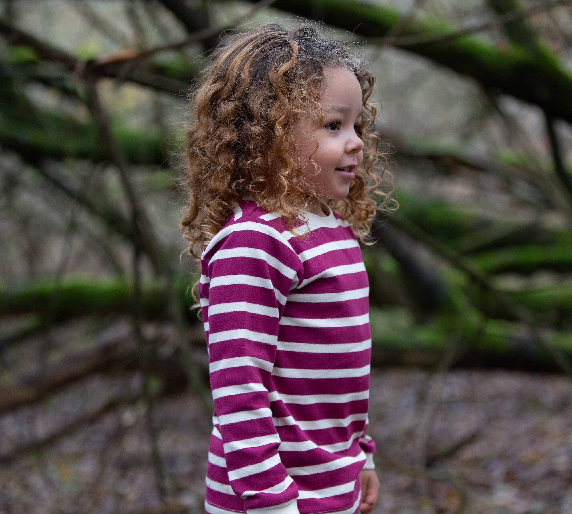 Kids Organic Striped Long Sleeve T-Shirt - Berry