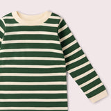 Kids Organic Striped Long Sleeve T-Shirt - Olive Green