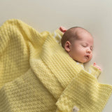 Knitted Baby Blanket - Squares - Soft Yellow