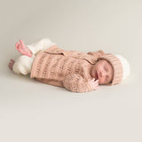Newborn Knitted Hat - Pink + Ecru