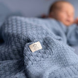 Knitted Baby Blanket - Square - Blue